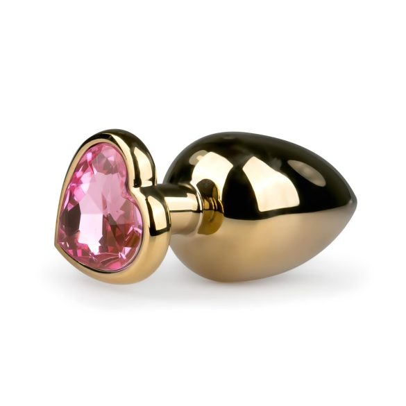 Easytoys Metallinen Anaalitappi Sydänjalustalla - Kulta-Pinkki (3,5 cm)