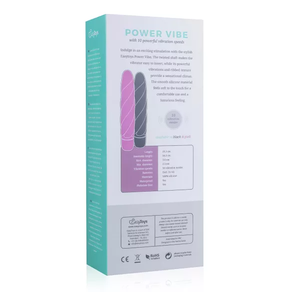 Easytoys Power Vibe - vibraattori - kiertokuvioitu silikoni - musta