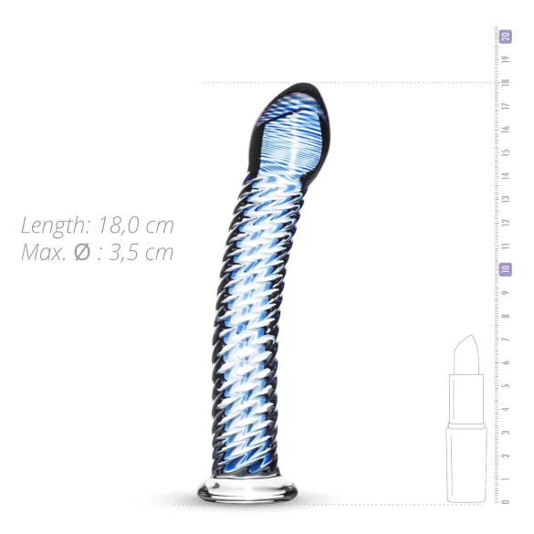 Gildo Glass No. 5 - lasidildo - spiraalikuvio - kirkas/sininen
