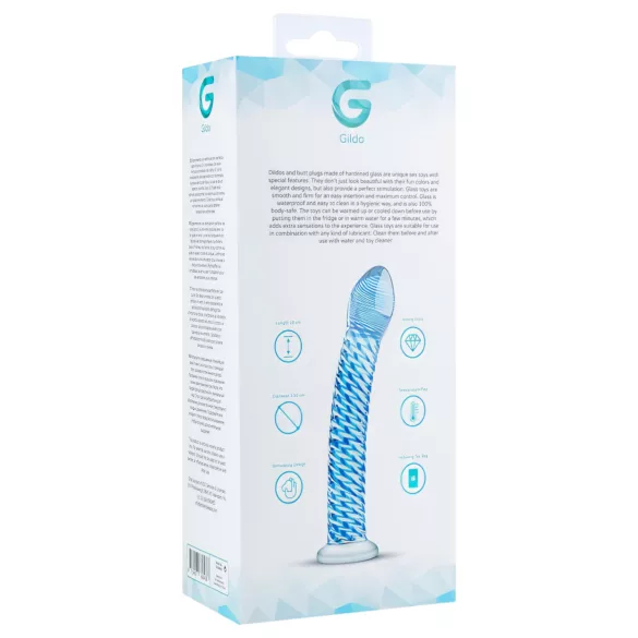 Gildo Glass No. 5 - lasidildo - spiraalikuvio - kirkas/sininen