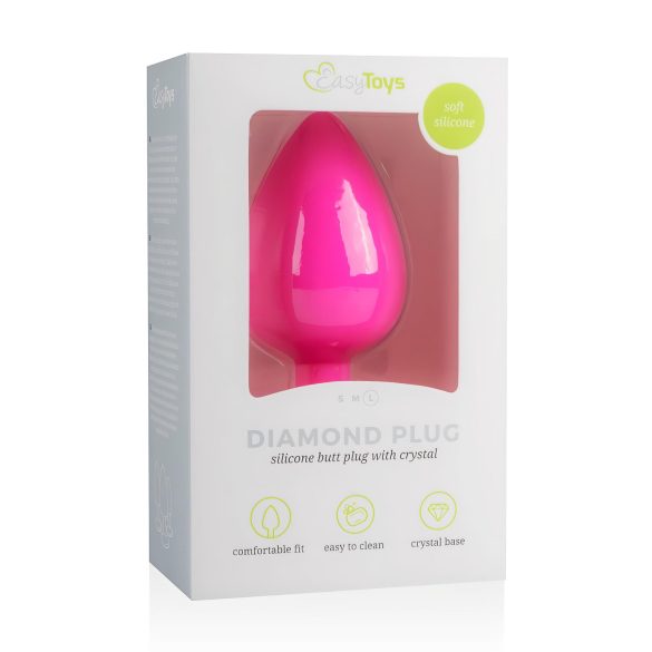 Easytoys Timantti - valkoinen kivellinen anustappi (iso) - pinkki