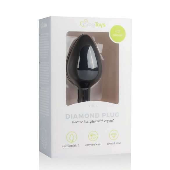 Easytoys Diamond - keskikokoinen musta anustappi valkoisin kivin