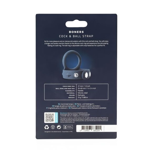 Boners - penis- ja kivestenrengas - yhdistelmärengas - harmaa