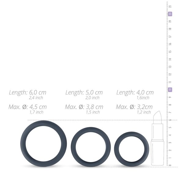 Boners - silikoninen penisrengas setti - 3 kpl - harmaa