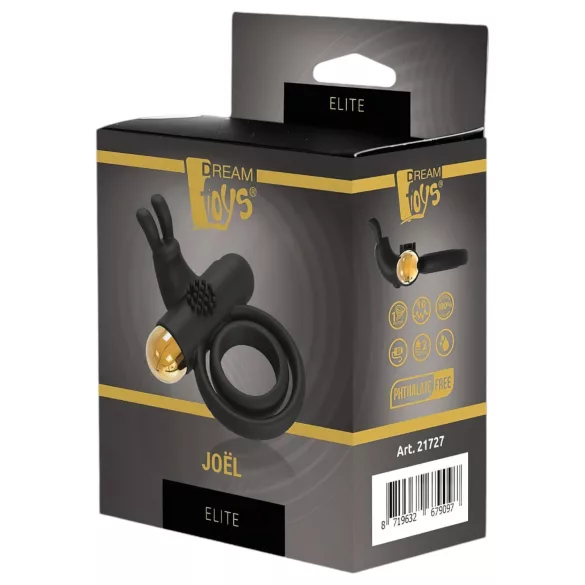 Elite Joel - vibro penis- ja kivestenrengas - ladattava - musta