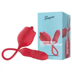   Teazers Rose - työntövibraattori kielellisellä klitoriskiihottimella (punainen)