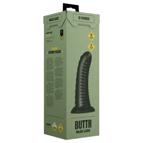 BUTTR Double Ribbed - jättiröyhelöinen anustappi (musta) - 26 cm