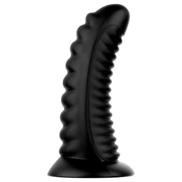 BUTTR Double Ribbed - jättiröyhelöinen anustappi (musta) - 26 cm