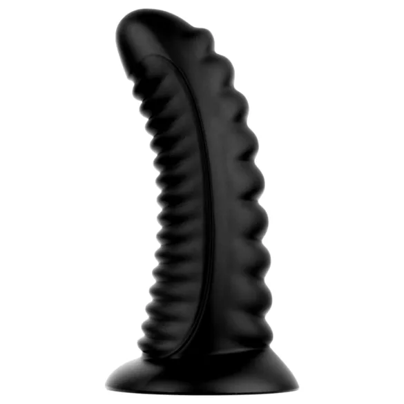 BUTTR Double Ribbed - jättiröyhelöinen anustappi (musta) - 26 cm
