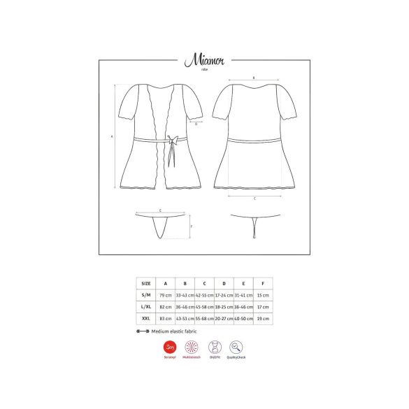 Obsessive Miamor - pitsihihainen kylpytakki ja stringit (musta) - L/XL