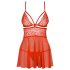 Obsessive 838-BAB-3 - viehättävä pitsibabydoll ja stringit (punainen) - XXL