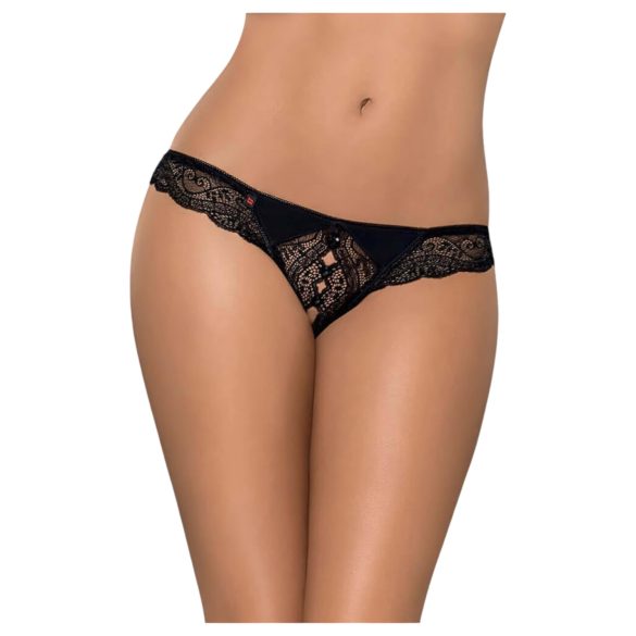 Obsessive Miamor - jalokivin koristeltu avoin pitsistringit (musta) - L/XL