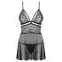 Obsessive 838-BAB-1 - läpikuultava pitsinen babydoll-setti (musta) - XXL