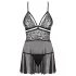 Obsessive 838-BAB-1 - babydoll-setti pitsi läpinäkyvä musta - 2XL/3XL
