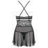 Obsessive 838-BAB-1 - läpikuultava pitsinen babydoll-setti (musta) - XXL