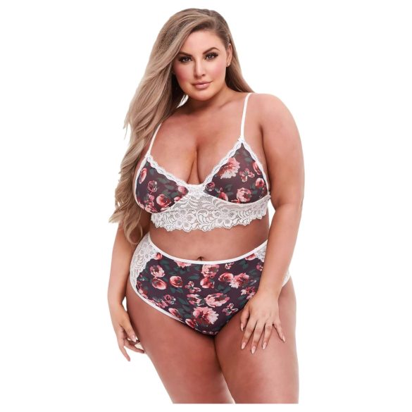 Baci Plus Size - kukkakuviollinen pitsirintaliivisetti